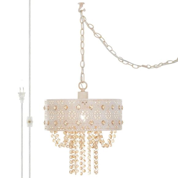 Wedgeworth Champaign Jewels W/ White Punched Metal Drum Pendant Lamp 12.75" Wide - Picture 5 of 14